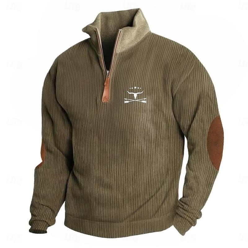 Men's Sweatshirt Corduroy Pullover Hoodie Sweatshirt Pullover Black Pink Army Green Navy Blue Khaki Standing Collar Half Zip Plain Patchwork Sports & Outdoor Casual Daily Streetwear Cool Sportswear4