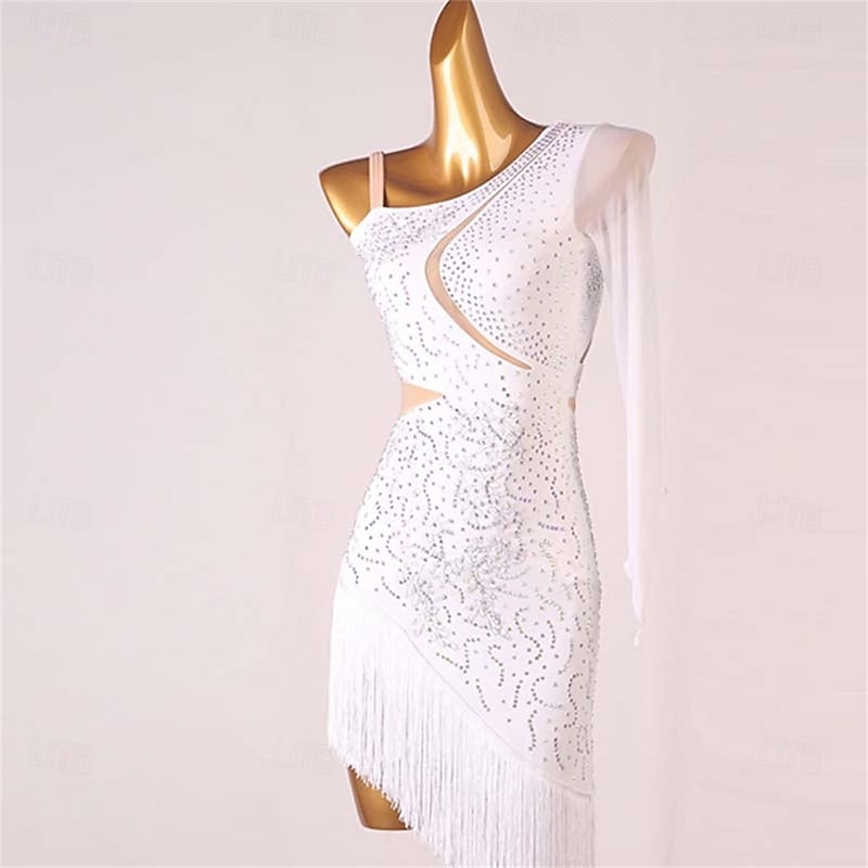 Women's One-Shoulder Latin Dance Dress Rumba Chacha Samba Cowboy Bullfight Dance Wear Performance Competition Dress4