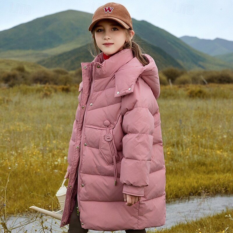 Kids Girls' Down Jacket Outdoor Jacket Puffer Jacket Solid Color Fashion Keep Warm Windproof Outdoor Coat Outerwear 4-12 Years Fall Black Yellow Pink3