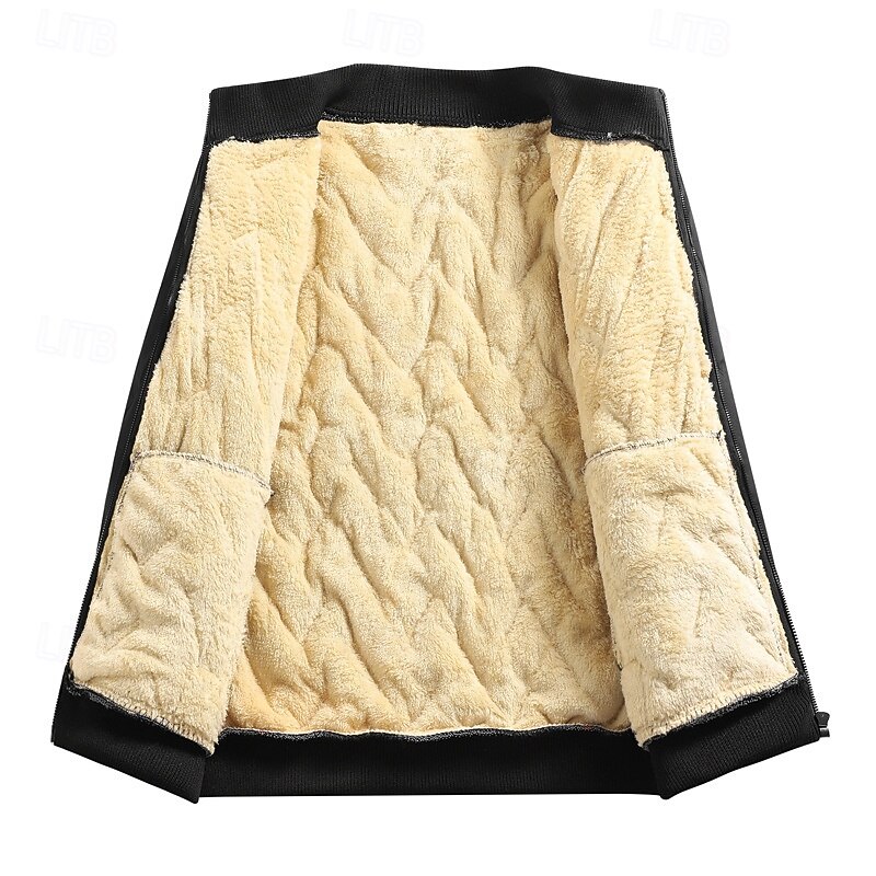 Men's Winter Jacket Quilted Jacket Fleece Jacket Parka Pocket Polyster Fleece lined Vacation Daily Wear Date Regular Fashion Casual Comfortable Thermal Warm Fall Winter Solid / Plain Color Black3