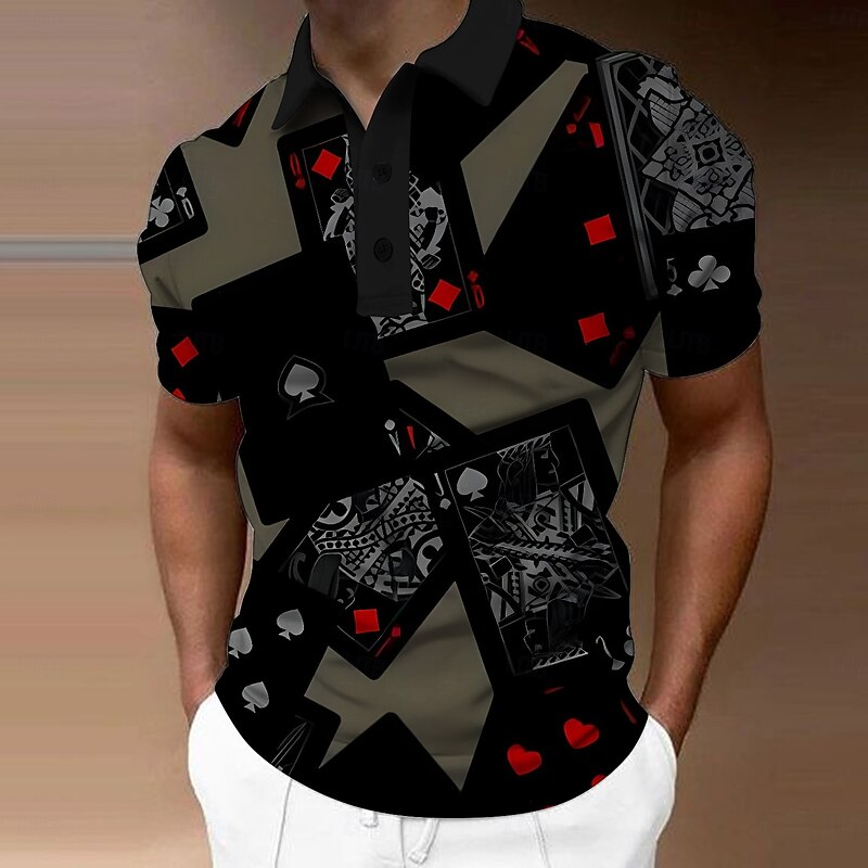 Men's Graphic Polo Shirts Golf Shirt Short Sleeve Polo Shirts Collared Shirts Casual Vacation Wear Rave Wear Party Outfits Buttons 3D Print Black White Gray3