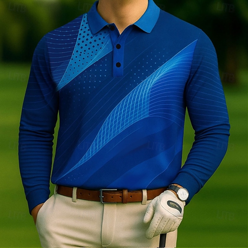 Men's Geometric Abstract Polo Long Sleeve Polo Shirts Lapel Casual Outdoor Street Athleisure Sports 3D Print Buttons Spring Fall Winter White Blue Green2