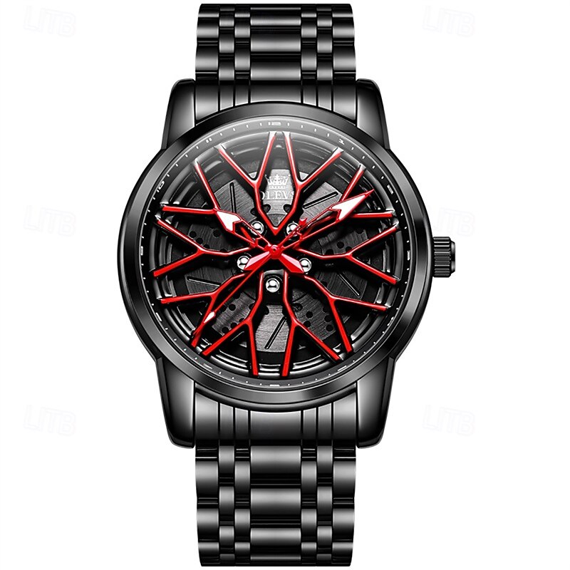 The New Olevs Men'S Business Watch With Luminous Skeletonized Rotating Wheel Hub Caliper Quartz Watch Is A Fashionable Casual And Waterproof Men'S Sports Wristwatch2
