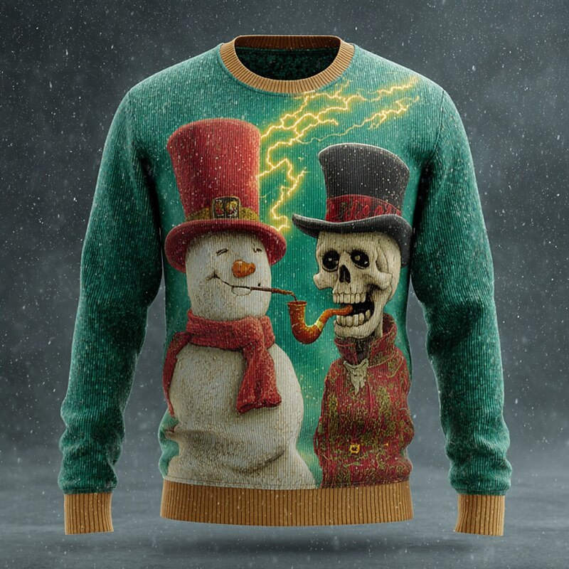 Ugly Christmas Sweater Men's Snowman Pullover Sweater Jumper Knitwear Crewneck Casual Vacation Daily Festival 3D Print Keep Warm Long Sleeve Fall Winter Green 1# Green2