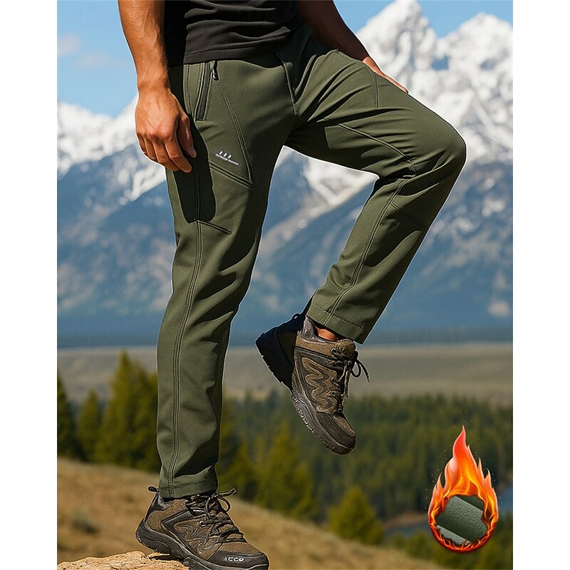 Men's Hiking Pants Trousers Waterproof Hiking Pants Fleece Pants Winter Outdoor Regular Fit Waterproof Windproof Warm Pants / Trousers Pocket Army Green Dark Gray Camping / Hiking Climbing Camping
