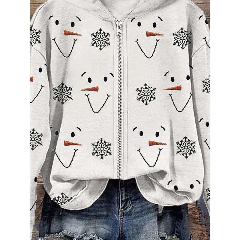 Women's Zip Up Hoodies Graphic Christmas Punk Active Vintage Long Sleeve Hooded Regular Tops Home Dailywear Casual Zipper White Spring Fall Winter3