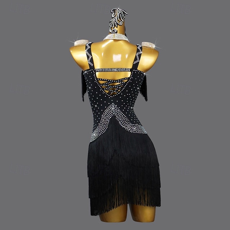 Latin Dance Dress Rhinestone Tassel Women's Performance Training Sleeveless Salsa Rumba Dancewear Costumes2