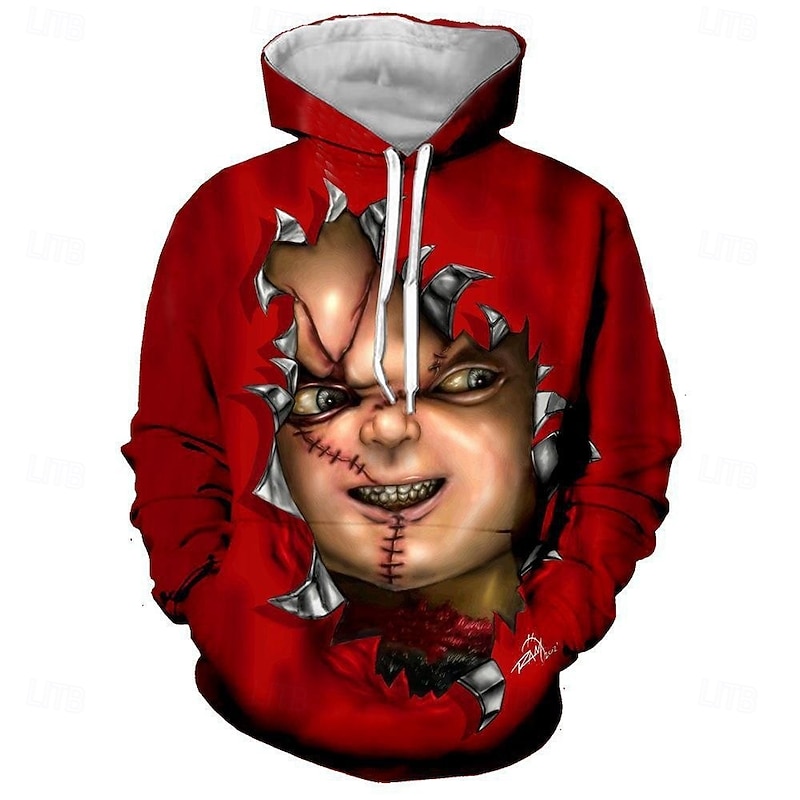 Scary Movie Halloween Chucky Hoodie Cartoon Manga Anime 3D Front Pocket Graphic For Couple's Men's Women's Adults' Halloween Carnival Masquerade 3D Print Casual Daily2