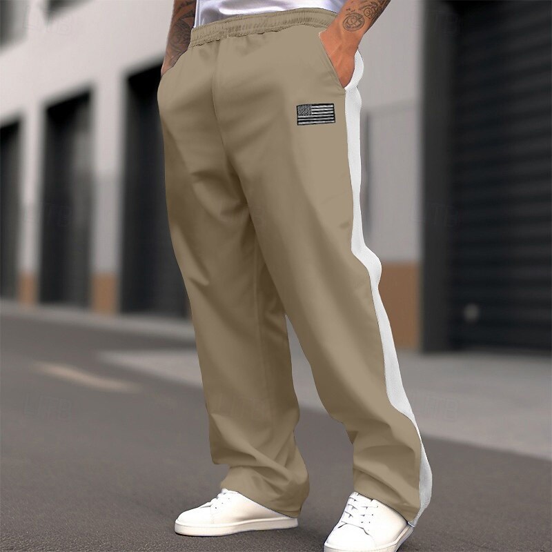 Men's Sweatpants Wide Leg Sweatpants Trousers Casual Pants Elastic Waist Straight Leg Color Block National Flag Breathable Full Length Outdoor Casual Daily Fashion Streetwear Black Royal Blue Stretchy2