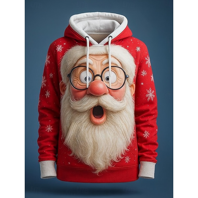 Women's Pullover Hoodie Sweatshirt Graphic Santa Claus Punk Active Vintage Long Sleeve Hooded Regular Tops Street Dailywear Casual Print Front Pocket White Red Spring Fall Winter2