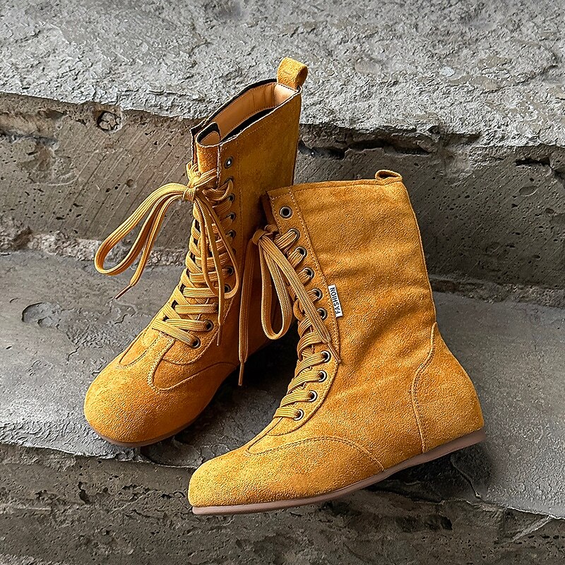 Men's Yellow Suede High-Top Boots – Urban Trendsetter, Comfortable Lace-Up Design for Casual or Everyday Wear3