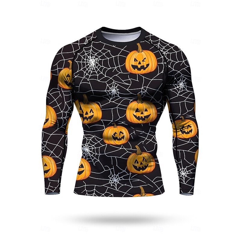 Halloween Men's Running T-Shirt Athletic Shirt Gym Shirt Fitness Shirt Workout Shirt Long Sleeve Tee Tshirt Halloween UPF 50 UV Resistant Soft Sweat wicking Mountain Bike / MTB Gym Workout Mountain3