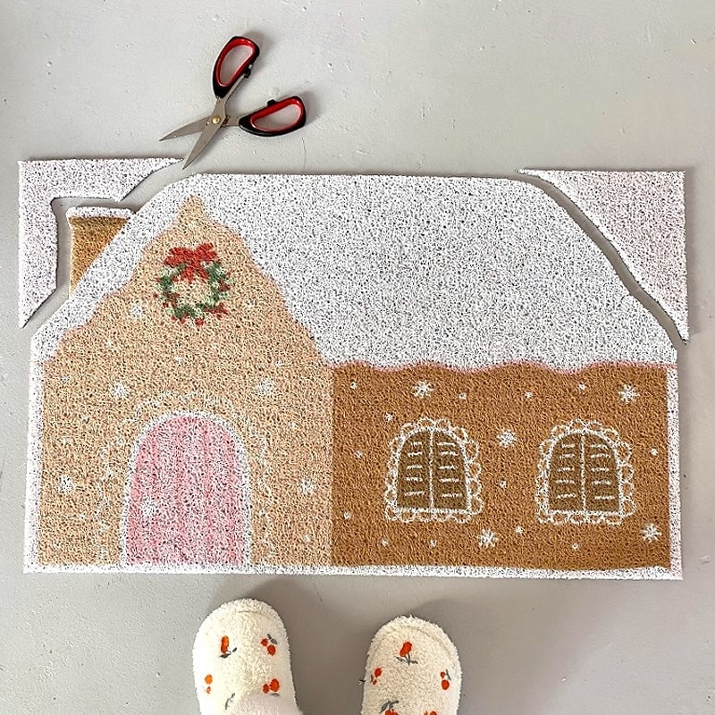 New Christmas Gingerbread House Doormat, Dirt-Resistant and Non-Slip Entrance Floor Mat, Durable Coiled Rug for Entryway3