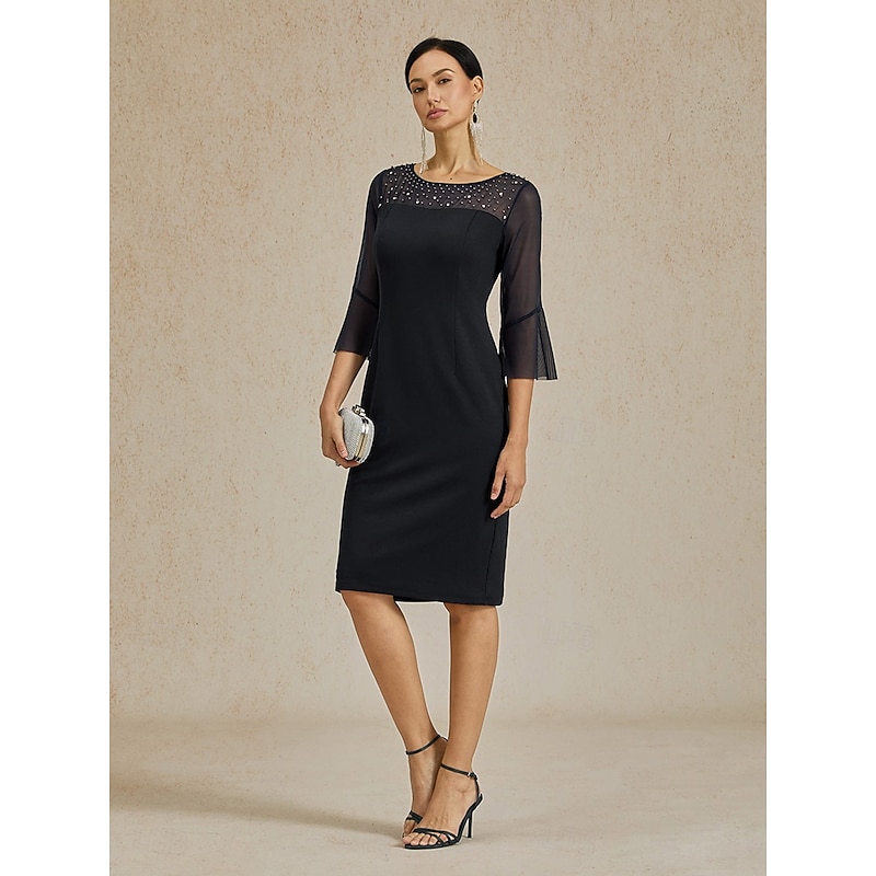 Women's Midi Dress Sheath Dress Elegant Regular Fit Solid Color Half Sleeve Crew Neck Black Summer Spring