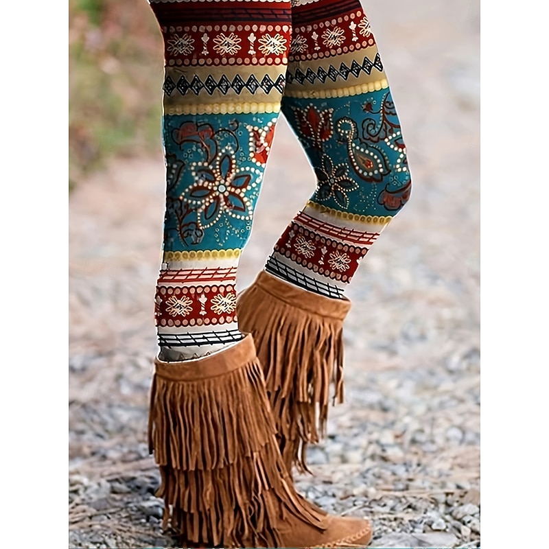 Women's Slacks Leggings Cozy Leggings Vacation Vintage Streetwear Full Length Natural Graphic Geometric Paisley Elastic Waist Print Comfy Outdoor Comfortable High Elasticity Outdoor Vacation Street2