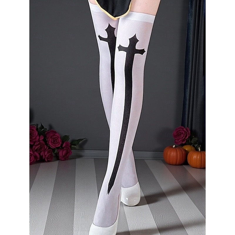 Women's Halloween Cross Print Thigh High Stockings - Gothic Over the Knee Costume Tights for Party, Cosplay and Night Out4