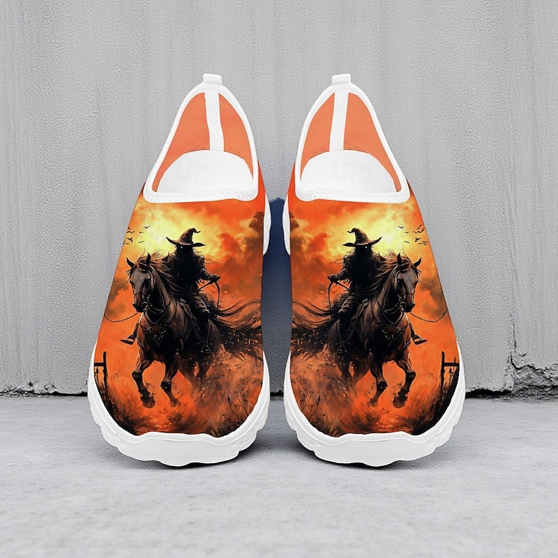 Men's Halloween Witch Rider Sneakers – Breathable Mesh Slip-On Running Shoes for Festivals, Parties and Outdoor Activities3