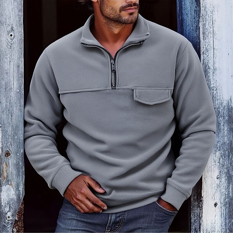 Men's Sweatshirt Fleece Sweatshirt Quarter Zip Sweatshirt Black Green Gray Half Zip Plain Pocket Quarter Zip Sports & Outdoor Daily Holiday Polyester Streetwear Basic Casual Fall Winter Clothing - Main Image