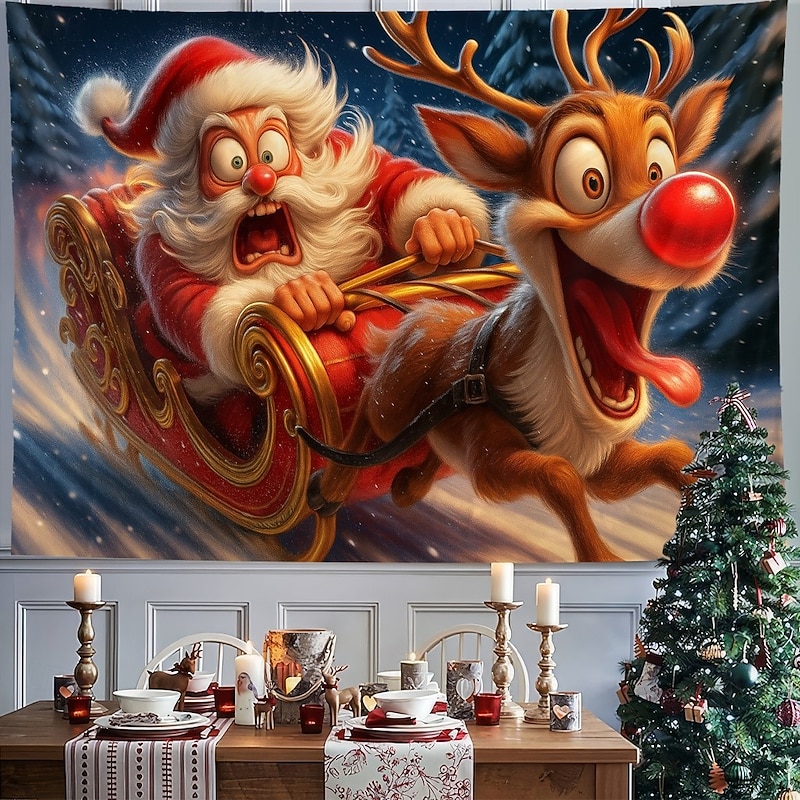 Christmas Wall Tapestry Backdrop, Funny Santa Claus Upside Down Wall Hanging, 2025 Xmas Holiday Room Decor for Bedroom, Living Room, Party and Outdoor