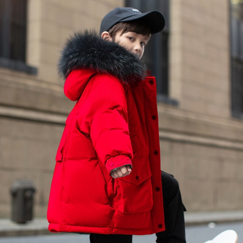 Kids Unisex Down Jacket Outdoor Jacket Puffer Jacket Outerwear Solid Color Long Sleeve Keep Warm Windproof Coat Outdoor Daily Basic Black Red Fall Winter 4 years+2