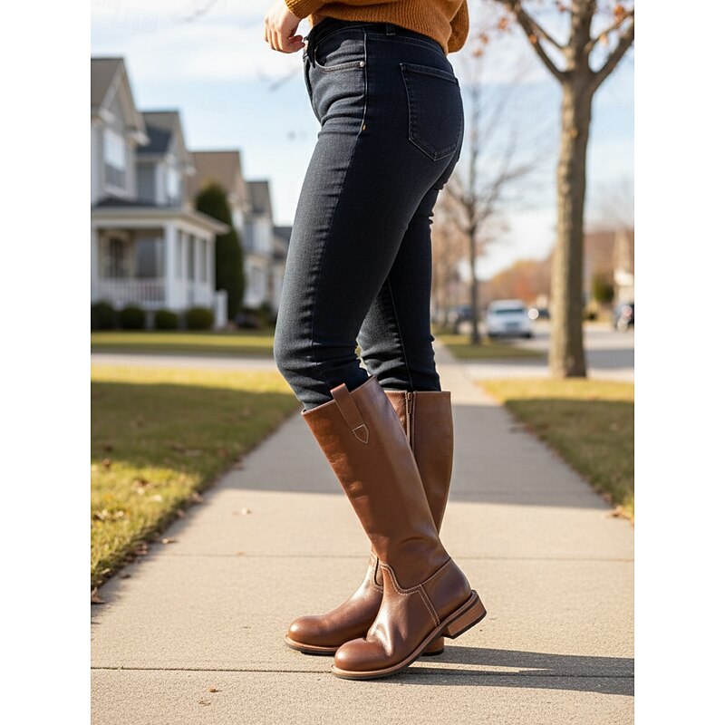 Women's Premium Leather Knee High Riding Boots - Urban Fashion Style Over the Knee Shoes for Ladies Streetwear and City Outfits3