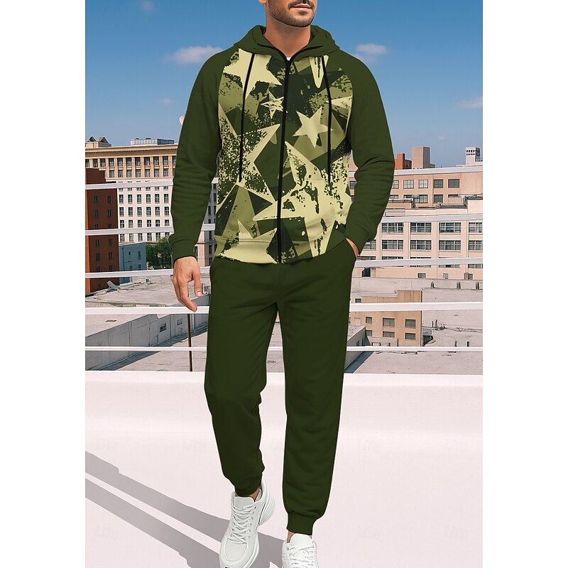 Men's Hoodie Tracksuit Zip Hoodie Drawstring Pockets Camouflage Pants Hoodie Sweatshirt Fall Army Green Camouflage Brown Gym Workout Casual Basketball Baggy Long Sleeve Sport Activewear Stretchy3