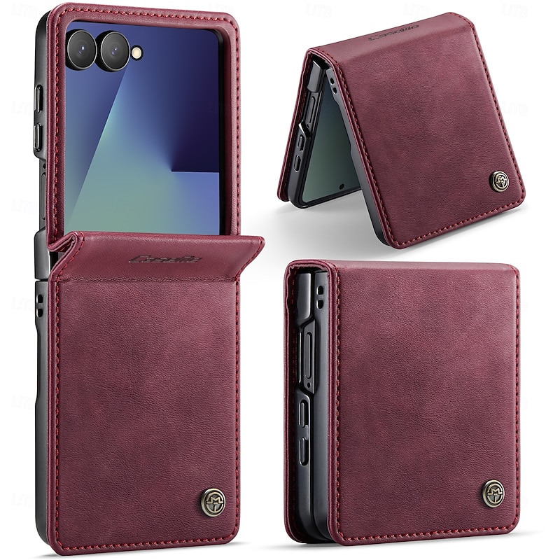 Phone Case For Samsung Galaxy Z Flip 7 Magnetic Adsorption Wallet Case Magnetic Full Body Protective Kickstand TPU PU Leather