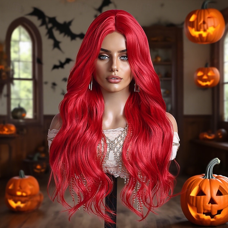 Synthetic Lace Wig Body Wave Style 24 inch Red Middle Part U Part Wig Women's Wig Red / Brown2