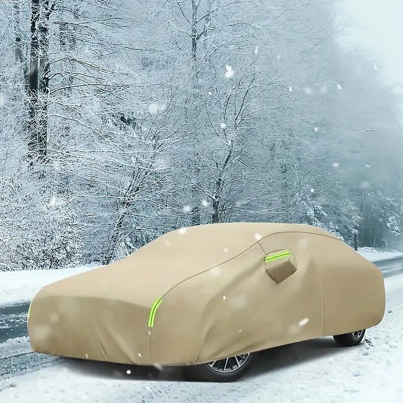 1Pcs Heavy Duty All-Weather Car Cover - Waterproof Windproof Sun & Dust Protection Fit for All Seasons with Reflective Stripes & Mirror Pockets