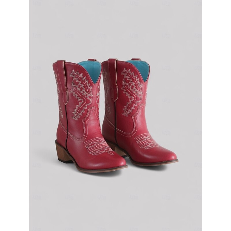 Women's Red Western Cowboy Boots with Embroidery for Vintage Style and Everyday Wear4