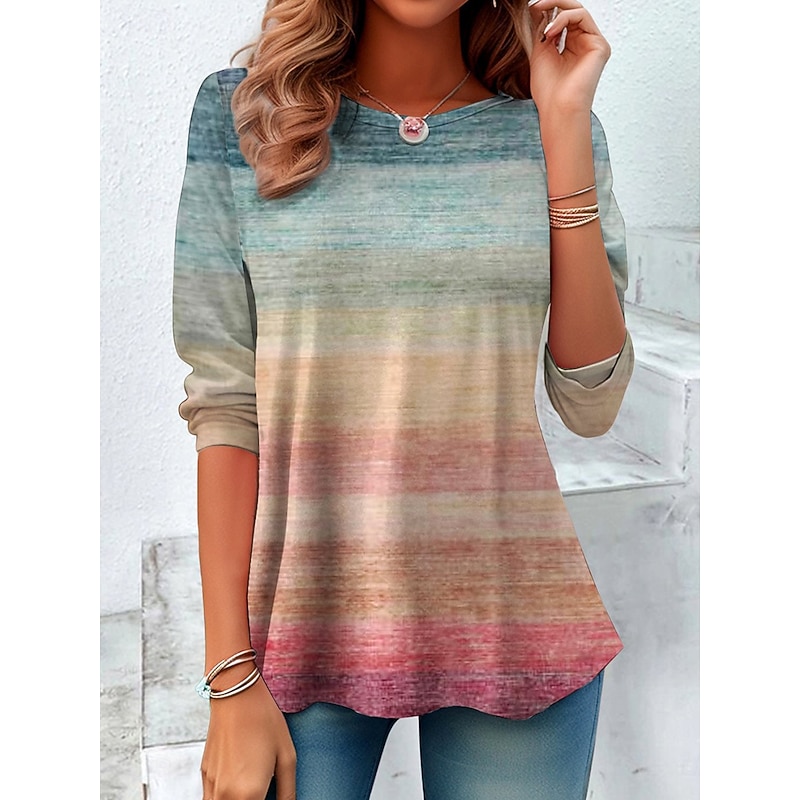 Women's T Shirt Graphic Geometric Vintage Stylish Casual Long Sleeve Crew Neck Regular Tops Daily Print Yellow Red Blue Purple Orange Spring Fall Winter3