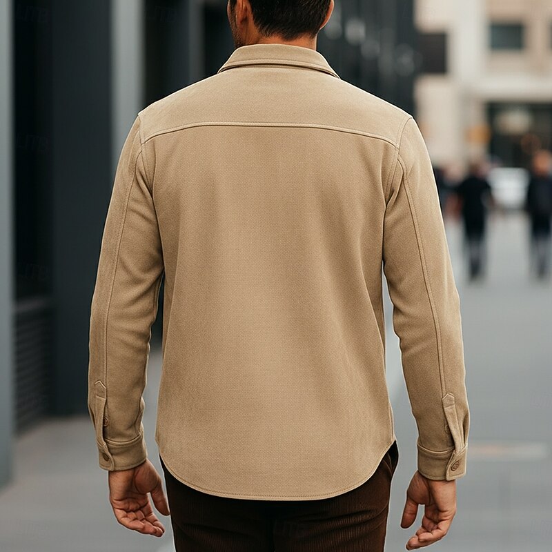 Men's Casual Shirt Button Up Shirt Cargo Shirt Dark Brown Navy Blue khaki Dark Gray Long Sleeve Solid / Plain Color Lapel Vacation Casual Pocket Clothing Apparel Fashion Casual WorkWear Comfortable2