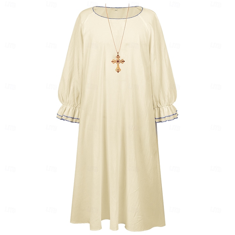 Retro Vintage Medieval Renaissance Robe Cross Pendant Nun Priest Fancy Dress Men's Women's Religious Halloween Carnival Performance LARP Ren Faire Adults Leotard / Onesie Necklace4