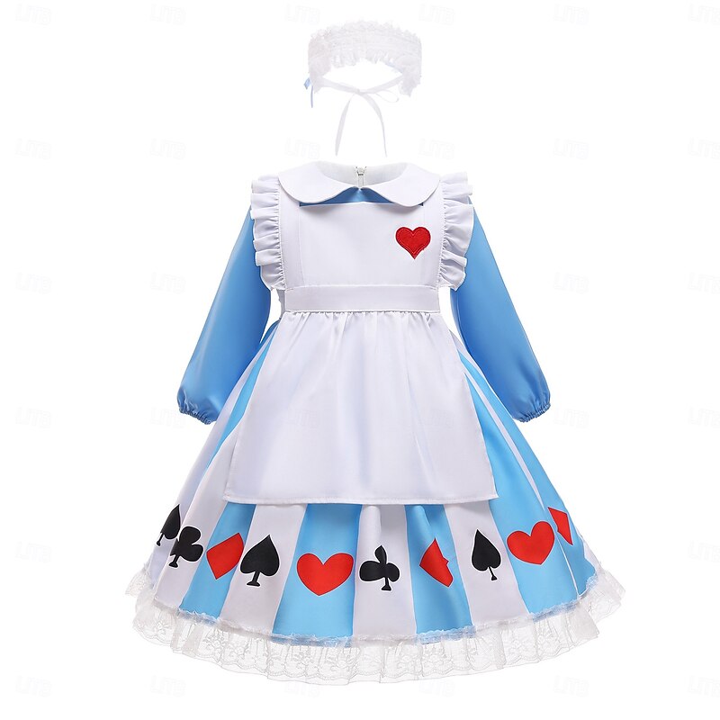 Lolita Maid Uniforms Lolita Cute Dress Kids Japanese Cosplay Costumes Cute Polyester Summer 4-12 Years Blue2