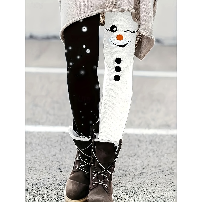 Women's Slacks Leggings Cozy Leggings Vacation Vintage Streetwear Full Length NaturalPantsChristmas Graphic Snowman Christmas Elastic Waist Novelty Print Comfy Outdoor Comfortable Stretchy Outdoor