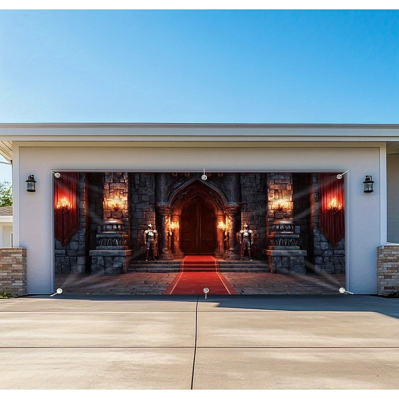 Halloween Garage Door Cover Large Hanging Decoration Horror Backdrop Mural Skeleton Ghost Pumpkin Outdoor Yard Front Porch Wall Party Decorations3