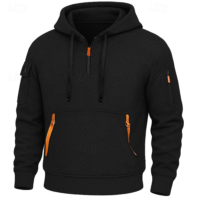 Men's Hoodie Quarter Zip Hoodie Tactical Hoodie Black White Red Royal Blue Khaki Hooded Plain Zipper Textured Sports & Outdoor Casual Daily Streetwear Cool Sportswear Fall Spring &  Fall Clothing3