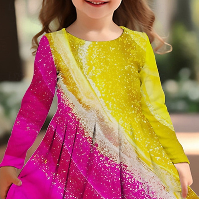 Girls' 3D Graphic Dress Long Sleeve Summer Spring Vacation Daily Holiday Princess Beautiful Sweet Kids 4-12 Years Casual Dress A Line Dress Knee-length Regular Fit2