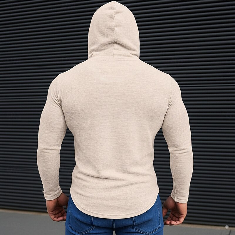 Men's T Shirt Long Sleeve Hooded Spring Fall All Seasons Solid Color Traditional / Vintage Casual Hooded Outdoor Casual Activewear Light Blue White Dark Brown Top Tee for Men2