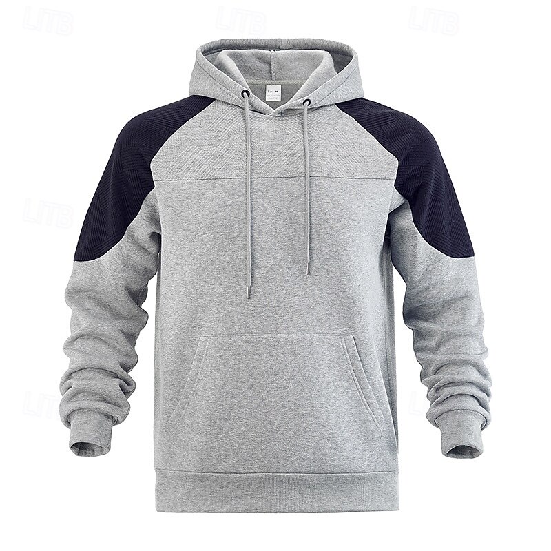 Men's Hoodie Black Navy Blue Khaki Gray Hooded Color Block Patchwork Pocket Sports & Outdoor Daily Holiday Polyester Streetwear Basic Casual Fall Winter Clothing Apparel Hoodies Sweatshirts2
