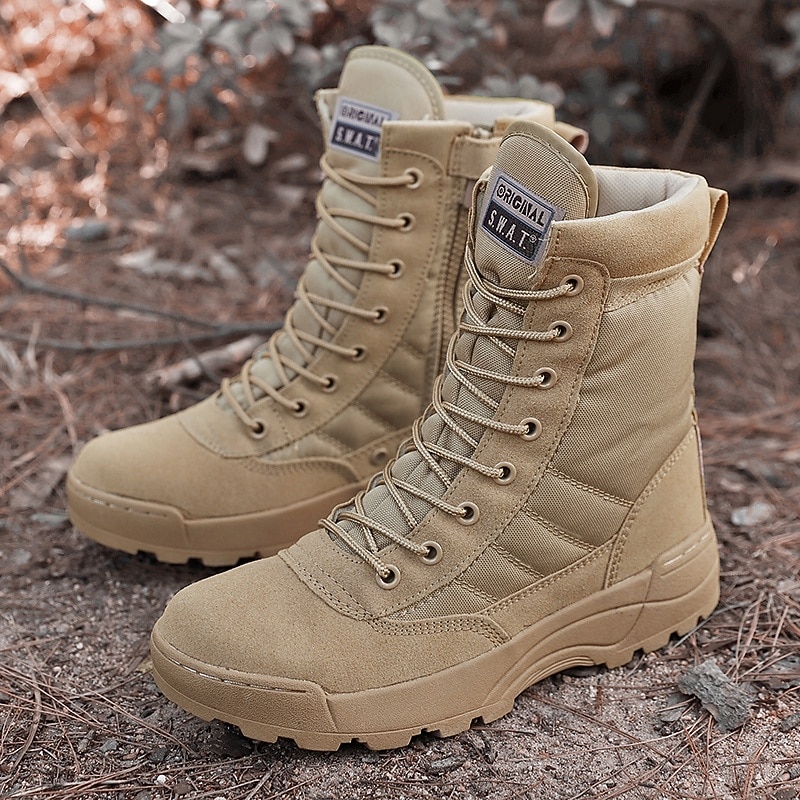 Men's High Top Lace-Up Combat Boots – Durable Suede Tactical Military Work Boots with Side Support for Hiking, Trekking and Outdoor Adventure