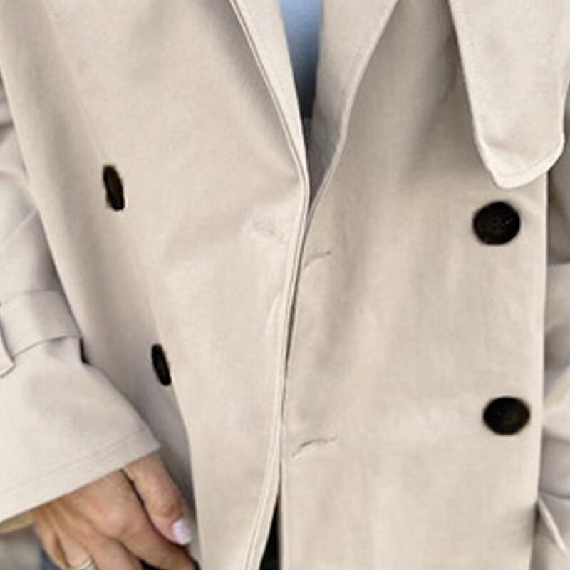 Women's Casual Jacket Trench Coat Warm Comfortable Pocket Buttons Fashion Outdoor Plain Going out Weekend Double Breasted Regular Lapel Regular Fit Long Sleeve Outerwear Khaki Dark Blue Fall Winter3