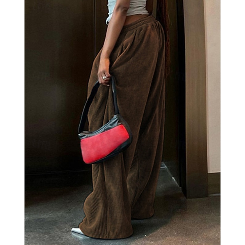 Women's Wide Leg Chinos Straight Vacation Vintage Streetwear Full Length Medium Waist Plain Pocket Elastic Waist Comfortable Micro-elastic Outdoor Street Holiday Navy Black Pink Blue Fall Winter4