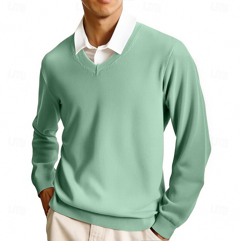 Men's Pullover Sweater Jumper Casual Sweater Knit Sweater Ribbed Knit Regular Tops Knitted Plain V Neck Fashion Casual Vacation Daily Wear Clothing Apparel Fall Winter Camel Wine S M L3