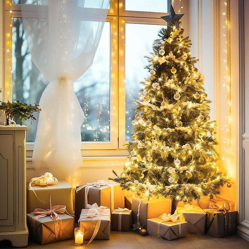 2M-20Leds/5M-50Leds/0M-100Leds/2M-120Leds Waterproof Battery Box Copper Wire Light String 8-function Remote Control Christmas Halloween Wedding Indoor and Outdoor Decorative Lights3