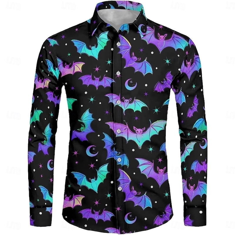 Halloween Bat Skeleton Skull Blouse / Shirt Button Down Shirt Print For Men's Adults' Halloween Carnival Masquerade 3D Print Party Halloween