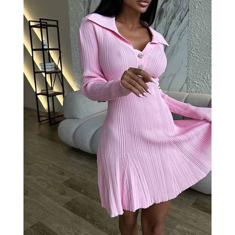 Women's Midi Dress Black Dress Knit Dress Party Dress Casual Dress Elegant Fashion Modern Outdoor Party Daily Slim Plain Long Sleeve V Neck Black White Pink Spring Winter Autumn3