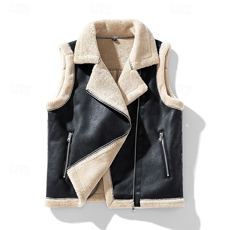 Men's Vest Gilet Outdoor Daily Fashion Casual Fall Winter Pocket 90% Cotton Warm Plain Zipper Lapel Regular Fit Dark Brown Black Gray Vest4