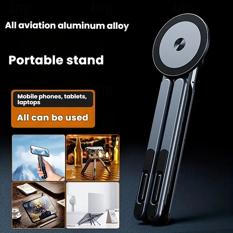 Multi-Function 4-in-1 Magnetic Phone/Tablet/Laptop Stand Portable Foldable Aluminum Alloy Desktop Travel Stand