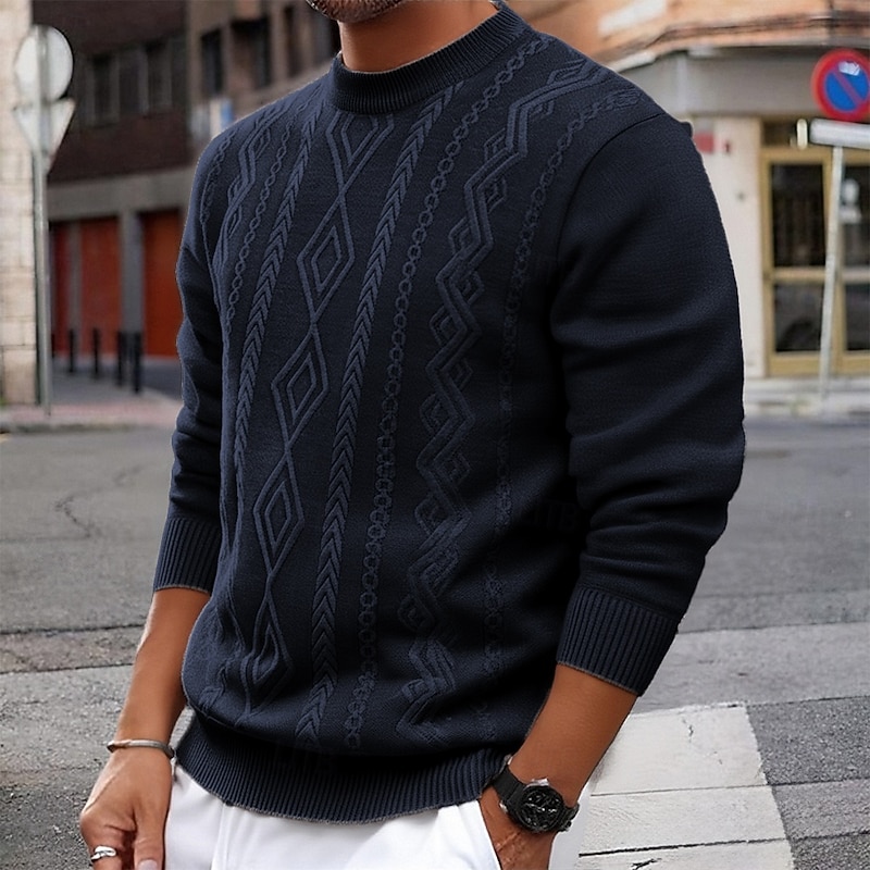 Men's Pullover Sweater Jumper Knit Sweater Ribbed Knit Regular Tops Knitted Fleece Plain Crew Neck Fashion Basic Vacation Daily Wear Clothing Apparel Fall Winter Wine Black S M L4